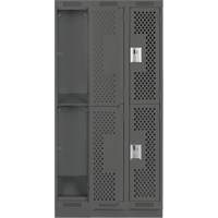 Casiers Clean Line, 2 niveaux, Bloc de 3, 36" x 18" x 76", Acier, Charbon, Rivet (assembl&eacute;), Perfor&eacute; Rock Safety Industrial Ltd
