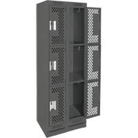 Casiers Clean Line, 3 niveaux, Bloc de 2, 24" x 12" x 76", Acier, Charbon, Rivet (assembl&eacute;), Perfor&eacute; Rock Safety Industrial Ltd