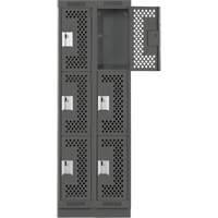 Casiers Clean Line, 3 niveaux, Bloc de 2, 24" x 12" x 76", Acier, Charbon, Rivet (assembl&eacute;), Perfor&eacute; Rock Safety Industrial Ltd