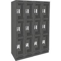 Casiers Clean Line, 3 niveaux, Bloc de 4, 48" x 12" x 76", Acier, Charbon, Rivet (assembl&eacute;), Perfor&eacute; Rock Safety Industrial Ltd