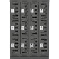 Casiers Clean Line, 3 niveaux, Bloc de 4, 48" x 12" x 76", Acier, Charbon, Rivet (assembl&eacute;), Perfor&eacute; Rock Safety Industrial Ltd