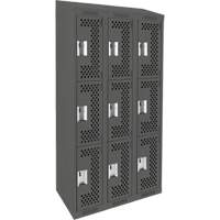 Clean Line Lockers, 3 -tier, Bank of 3, 36" x 18" x 78", Steel, Charcoal, Rivet (Assembled), Perforated Rock Safety Industrial Ltd