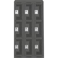 Clean Line Lockers, 3 -tier, Bank of 3, 36" x 18" x 78", Steel, Charcoal, Rivet (Assembled), Perforated Rock Safety Industrial Ltd