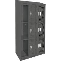 Clean Line Lockers, 3 -tier, Bank of 3, 36" x 18" x 78", Steel, Charcoal, Rivet (Assembled), Perforated Rock Safety Industrial Ltd