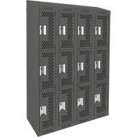 Clean Line Lockers, 3 -tier, Bank of 4, 48" x 18" x 78", Steel, Charcoal, Rivet (Assembled), Perforated Rock Safety Industrial Ltd