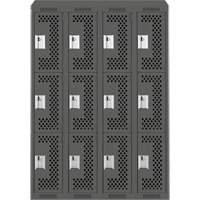 Clean Line Lockers, 3 -tier, Bank of 4, 48" x 18" x 78", Steel, Charcoal, Rivet (Assembled), Perforated Rock Safety Industrial Ltd
