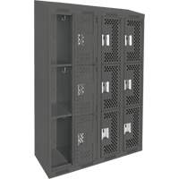 Clean Line Lockers, 3 -tier, Bank of 4, 48" x 18" x 78", Steel, Charcoal, Rivet (Assembled), Perforated Rock Safety Industrial Ltd