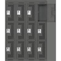 Clean Line Lockers, 3 -tier, Bank of 4, 48" x 18" x 78", Steel, Charcoal, Rivet (Assembled), Perforated Rock Safety Industrial Ltd