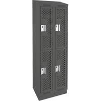 Clean Line Lockers, 2 -tier, Bank of 2, 24" x 15" x 82", Steel, Charcoal, Rivet (Assembled), Perforated Rock Safety Industrial Ltd
