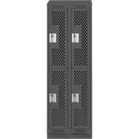 Clean Line Lockers, 2 -tier, Bank of 2, 24" x 15" x 82", Steel, Charcoal, Rivet (Assembled), Perforated Rock Safety Industrial Ltd