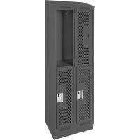 Clean Line Lockers, 2 -tier, Bank of 2, 24" x 15" x 82", Steel, Charcoal, Rivet (Assembled), Perforated Rock Safety Industrial Ltd