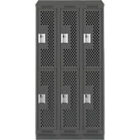 Clean Line Lockers, 2 -tier, Bank of 3, 36" x 15" x 82", Steel, Charcoal, Rivet (Assembled), Perforated Rock Safety Industrial Ltd