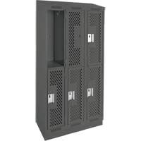 Clean Line Lockers, 2 -tier, Bank of 3, 36" x 15" x 82", Steel, Charcoal, Rivet (Assembled), Perforated Rock Safety Industrial Ltd