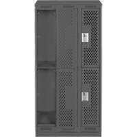 Clean Line Lockers, 2 -tier, Bank of 3, 36" x 15" x 82", Steel, Charcoal, Rivet (Assembled), Perforated Rock Safety Industrial Ltd