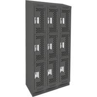 Clean Line Lockers, 3 -tier, Bank of 3, 36" x 18" x 82", Steel, Charcoal, Rivet (Assembled), Perforated Rock Safety Industrial Ltd