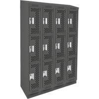 Clean Line Lockers, 3 -tier, Bank of 4, 48" x 18" x 82", Steel, Charcoal, Rivet (Assembled), Perforated Rock Safety Industrial Ltd