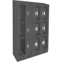 Clean Line Lockers, 3 -tier, Bank of 4, 48" x 18" x 82", Steel, Charcoal, Rivet (Assembled), Perforated Rock Safety Industrial Ltd