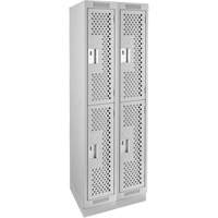 Clean Line Lockers, 2 -tier, Bank of 2, 24" x 18" x 76", Steel, Grey, Rivet (Assembled), Perforated Rock Safety Industrial Ltd
