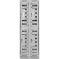Clean Line Lockers, 2 -tier, Bank of 2, 24" x 18" x 76", Steel, Grey, Rivet (Assembled), Perforated Rock Safety Industrial Ltd