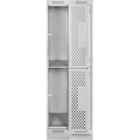 Clean Line Lockers, 2 -tier, Bank of 2, 24" x 18" x 76", Steel, Grey, Rivet (Assembled), Perforated Rock Safety Industrial Ltd