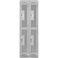 Clean Line Lockers, 2 -tier, Bank of 2, 24" x 15" x 82", Steel, Grey, Rivet (Assembled), Perforated Rock Safety Industrial Ltd
