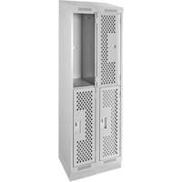 Clean Line Lockers, 2 -tier, Bank of 2, 24" x 15" x 82", Steel, Grey, Rivet (Assembled), Perforated Rock Safety Industrial Ltd
