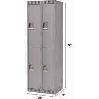 Lockers, 2 -tier, Bank of 2, 24" x 18" x 72", Steel, Grey, Knocked Down Rock Safety Industrial Ltd