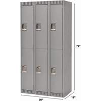 Lockers, 2 -tier, Bank of 3, 36" x 18" x 72", Steel, Grey, Knocked Down Rock Safety Industrial Ltd