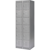 Lockers, 6 -tier, Bank of 2, 24" x 18" x 72", Steel, Grey, Knocked Down Rock Safety Industrial Ltd