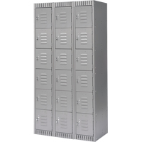 Lockers, 6 -tier, Bank of 3, 36" x 18" x 72", Steel, Grey, Knocked Down Rock Safety Industrial Ltd