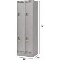 Lockers, 2 -tier, Bank of 2, 24" x 18" x 76", Steel, Grey, Knocked Down Rock Safety Industrial Ltd