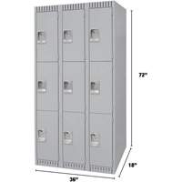 Lockers, 3 -tier, Bank of 3, 36" x 18" x 72", Steel, Grey, Knocked Down Rock Safety Industrial Ltd