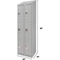 Lockers, 3 -tier, Bank of 2, 24" x 18" x 82", Steel, Grey, Knocked Down Rock Safety Industrial Ltd