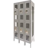 Casiers ventil&eacute;s, 2 niveaux, Bloc de 3, 36" x 18" x 78", Acier, Gris, D&eacute;mont&eacute;, Perfor&eacute; Rock Safety Industrial Ltd