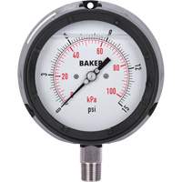 Pressure Gauge, 4-1/2" , 0 - 15 psi/0 - 100 kPa, Bottom Mount, Liquid Filled Analogue Rock Safety Industrial Ltd