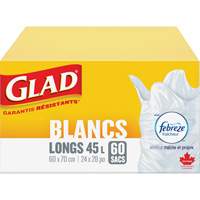 Sacs &agrave; ordures hauts 45 L avec Febreze, R&eacute;gulier, 24" la x 28" lo, Blanc Rock Safety Industrial Ltd