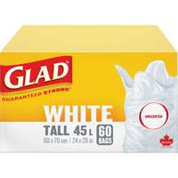 Tall 45L Unscented Garbage Bags, Regular, 24" W x 28" L, White Rock Safety Industrial Ltd