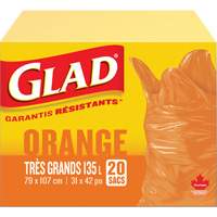135L Garbage Bags, Regular, 31" W x 42" L, Orange Rock Safety Industrial Ltd