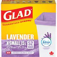 Sacs parfum&eacute;s et de couleur lavande de Glad, Fort, 17" la x 20" lo, Mauve, Capacit&eacute; 15 L (3,96 gal) Rock Safety Industrial Ltd