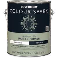 Peinture int&eacute;rieure pr&eacute;teint&eacute;e + appr&ecirc;t mural Colour Spark, Vert masque en argile, Satin&eacute;, 3,78 L, Gallon Rock Safety Industrial Ltd