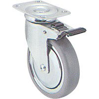 Zinc Plated Caster, Swivel with Brake, 4" (101.6 mm), Rubber, 200 lbs. (91 kg.) Rock Safety Industrial Ltd