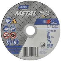 Meule &agrave; tronçonner m&eacute;tallique pour coupe &agrave; angle droit RightCut, 4-1/2" x 0,04", Arbre de 7/8", Type 01/41, Oxyde d'aluminium, 13580 Tr/min Rock Safety Industrial Ltd