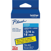 Cartouche de ruban pour syst&egrave;me d'&eacute;tiquetage P-touch, 18 mm x 8 m, Noir sur jaune Rock Safety Industrial Ltd