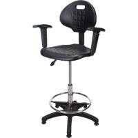Heavy-Duty Ergonomic Stool with Adjustable Arm Rests, Stationary, Adjustable, 39" - 48", Polyurethane Seat, Black Rock Safety Industrial Ltd