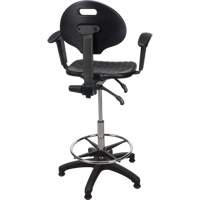 Heavy-Duty Ergonomic Stool with Adjustable Arm Rests, Stationary, Adjustable, 39" - 48", Polyurethane Seat, Black Rock Safety Industrial Ltd