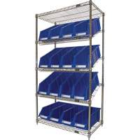 Slanted Wire Shelf with Bins, 5 Tiers, 36" W x 63" H x 18" D Rock Safety Industrial Ltd