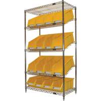 Slanted Wire Shelf with Bins, 5 Tiers, 36" W x 63" H x 18" D Rock Safety Industrial Ltd