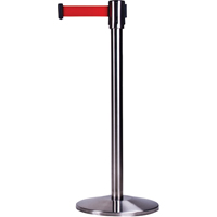 Free-Standing Crowd Control Barrier, Steel, 35" H, Red Tape, 7' Tape Length Rock Safety Industrial Ltd