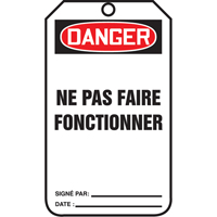 &eacute;tiquettes de verrouillage, Papier cartonn&eacute;, 3-1/8" la x 5-7/8" h, Français Rock Safety Industrial Ltd