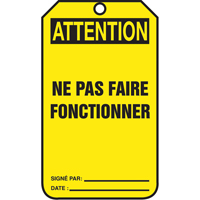 &eacute;tiquettes de verrouillage, Papier cartonn&eacute;, 3-1/8" la x 5-7/8" h, Français Rock Safety Industrial Ltd